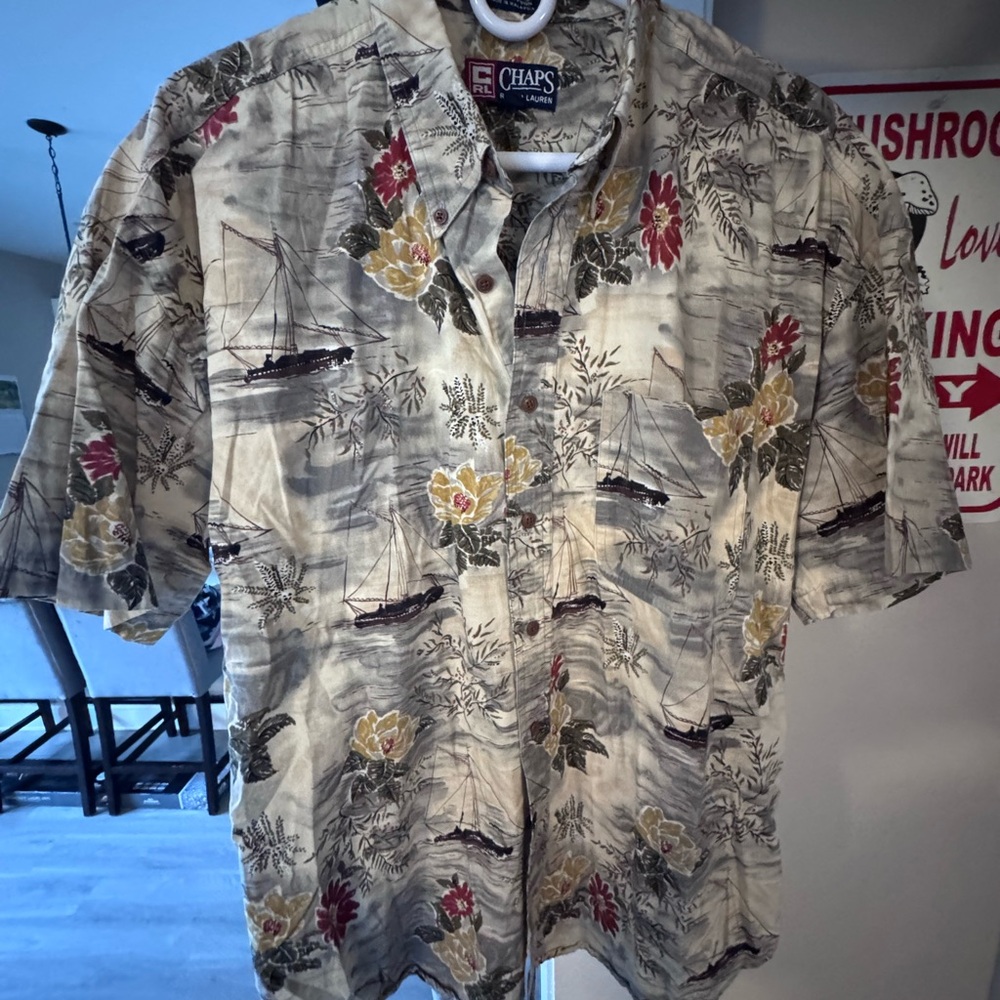 Chaps Casual Gray and Red Button Down Shirt